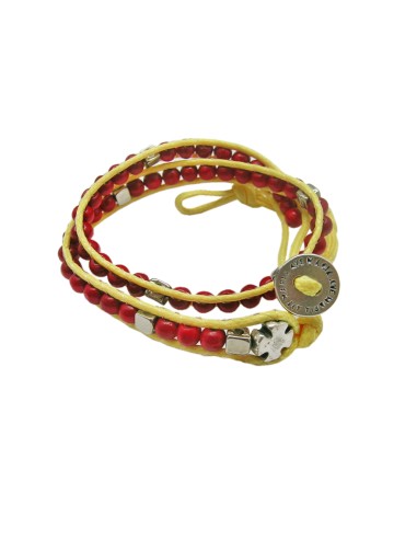 Pulsera Rosario Madera Espazzzzza Bola Cubo 5mm Doble Vuelta Bot?n Ave Maria Y Cruz