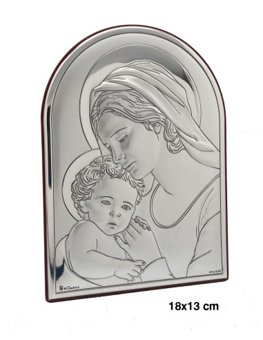 Icono Plata Virgen Con Niño 18x13cm Tipo Cupula