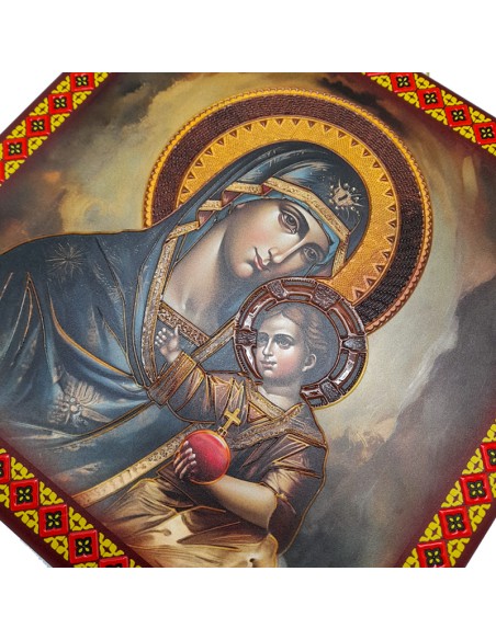 Cuadro Ceramica Virgen Manto Azul Niño Con Corazon Con Impresion En Relieve