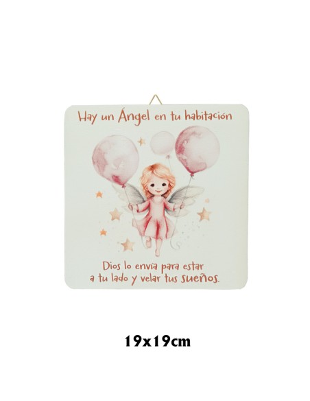 Cuadro Infantil Angelita Con Globos 19X19cm Blanco Acabado Relieve Y Caja