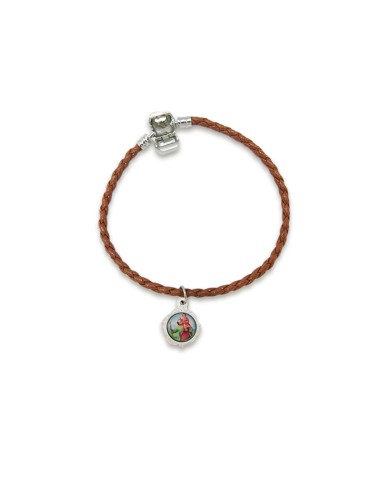 Pulsera Cuerda Burdeos Con Madera 6mm Y Cruces Con Esmalte Rojo