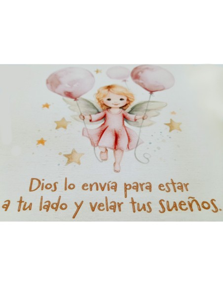 Cuadro Infantil Angelita Con Globos 19X19cm Blanco Acabado Relieve Y Caja