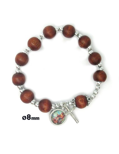 Pulsera Elastica Madera Redonda 8 MM Con Bolitas Plateadas