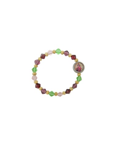 Pulsera Elastica Cristal Rombos Multicolor Bolitas De Madera Clara