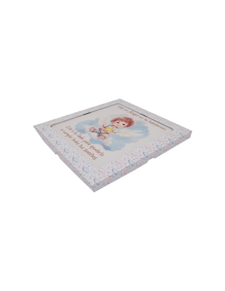 Cuadro Infantil Angelito Con Estrella 19X19cm Blanco Acabado Relieve Y Caja