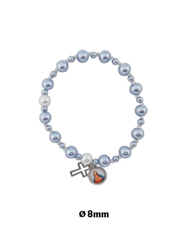 Pulsera Elastica Azul 8mm Paters Blancos Tipo Rosario