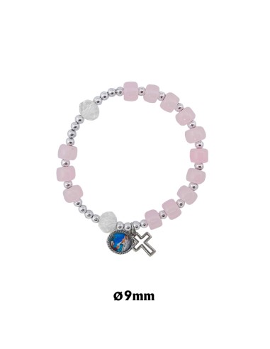 Pulsera Elastica Rosa 8x6mm Paters Trasparentes Tipo Rosario