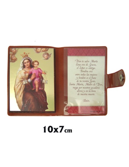 Icono Tabla De Viaje Oro Brillo Virgen Carmen 10X7cm Con Funda Y Cierre
