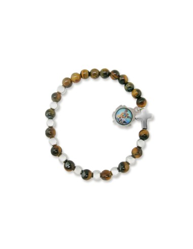 Pulsera Cuerda San Benito Con Medallas Metal 9mm Color Burdeos Fin