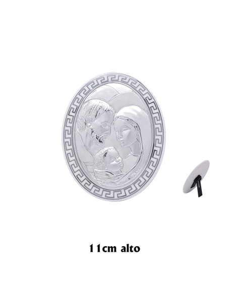 Icono Oval Plata Laminada Sobre Porcelana Blanca Sagrada Familia 12X9 Cm