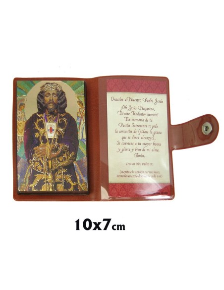 Icono Tabla De Viaje Oro Brillo Virgen Jesús Medinaceli 10X7cm Con Funda Y Cierre