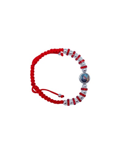 Pulsera Cuerda Roja Con Discos Crital Rojo Y Bolitas Niqueladas