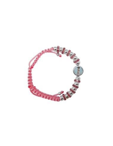 Pulsera Cuerda Rosa Con Discos Crital Rosa Y Bolitas Niqueladas