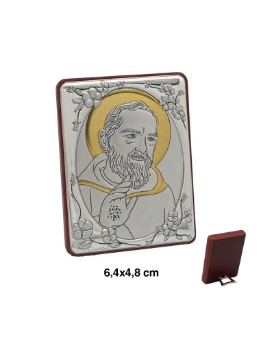 Icono Aluminio 6. 4x4. 8cm Padre Pio Bicolor Marco Con Flores