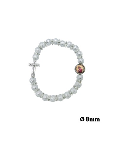 Pulsera Elastica Plateada Con Cruz Redonda 8mm
