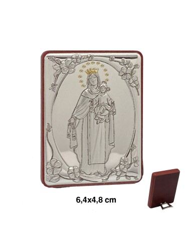 Icono Aluminio 6. 4x4. 8cm Virgen Del Carmen Bicolor Marco Con Flores