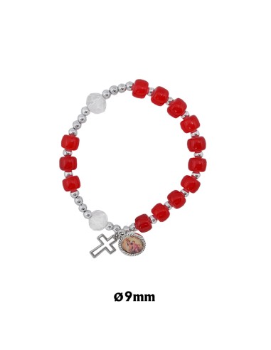 Pulsera Elastica Plateada Con Cruz Redonda 8mm