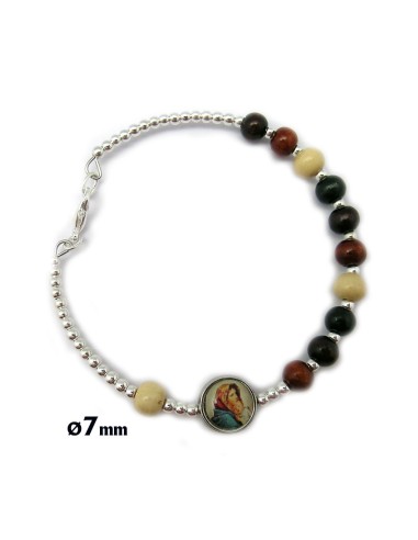 Pulsera Rigida Bola 7mm Tonos Marr?n Madera Con Cierre Plateado