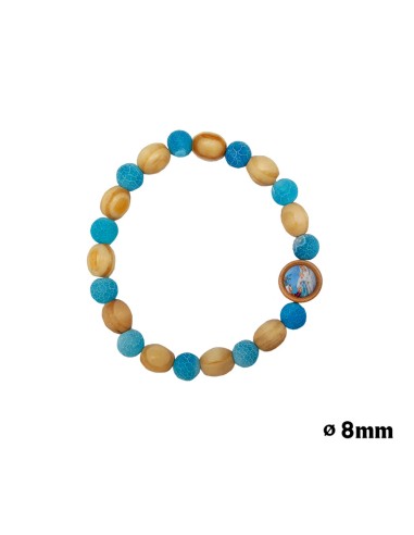 Pulsera Elastica 8mm Piedra Azul Y Madera Personalizable