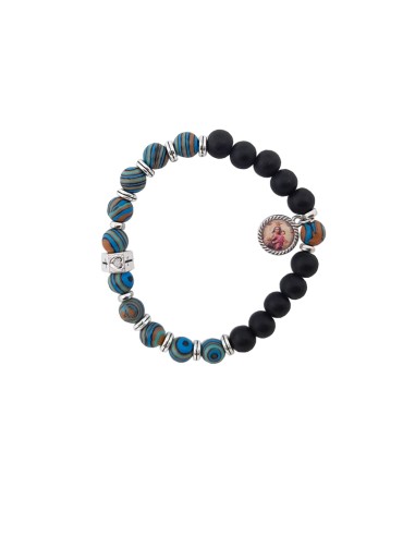 Pulsera Elastica Azul 8mm Paters Blancos Tipo Rosario