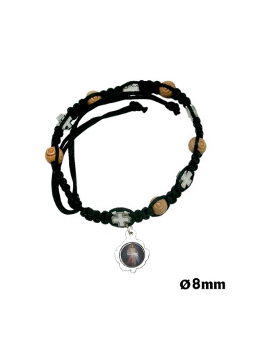 Pulsera Cuerda Negra Con Madera 6mm Y...