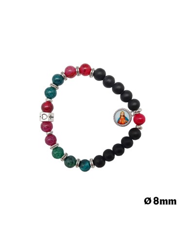 Pulsera Elastica Rosa 8mm Paters Blancos Tipo Rosario
