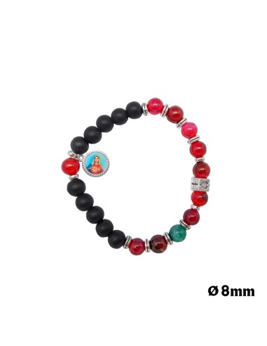 Pulsera Elastica Rosa 8x6mm Paters Trasparentes Tipo Rosario