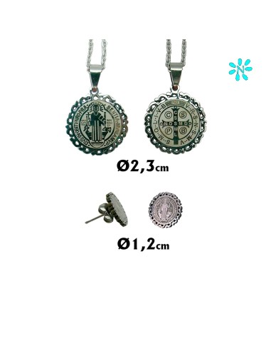 Juego Colgante Redondo 2. 3cm Y Pendientes Acero San Benito