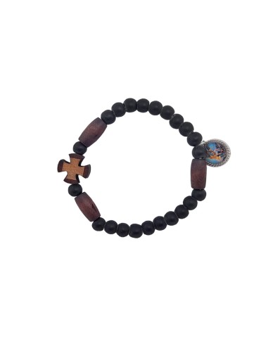 Brazalete Madera Azul Intenso 8x7mm Con Adorno Rosas Metal