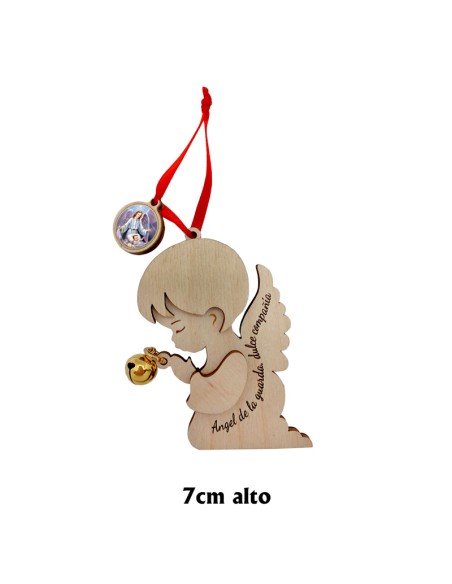 Medalla Cuna Angel madera con llamador dorado 8cm