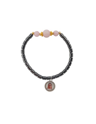 Pulsera Madera Oscuro Elastica 8mm Con Discos Blancos Alternos