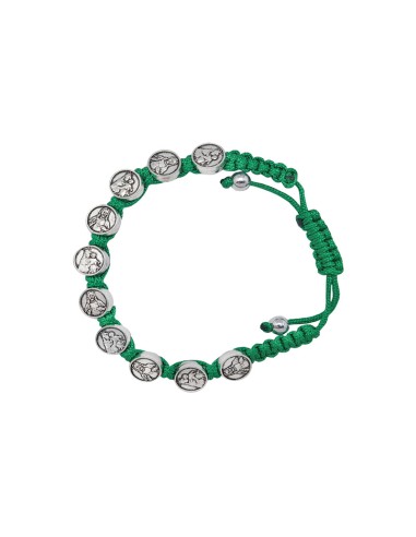 Pulsera Cuerda Escapulario con medallas metal 9mm verde