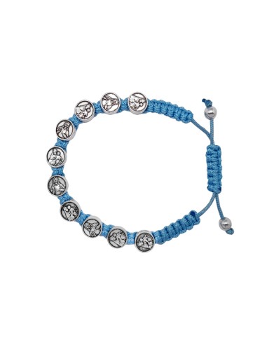 Pulsera Cuerda Escapulario con medallas metal 9mm azul celeste