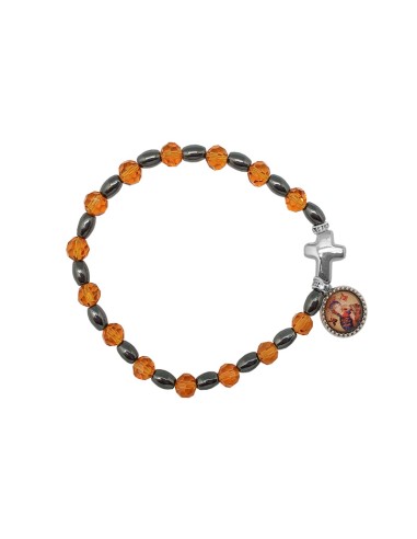 Pulsera Cristal Dorado 6mm Con Ematite y Cruz
