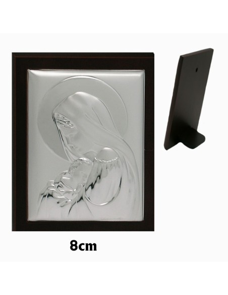 Icono Plata Virgen Con Niño 11X 8Cm Con Pie