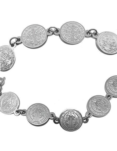 Pulsera Acero San Benito medallas redondas 10mm