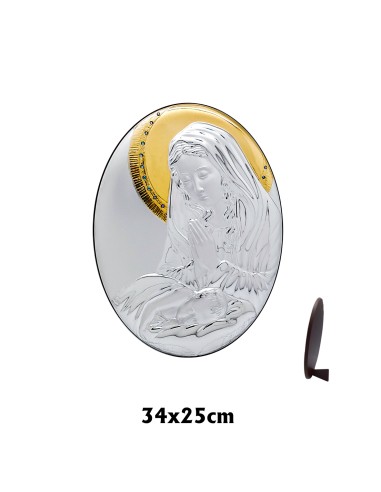 Icono Plata Virgen Con Niño Oval 25 X...