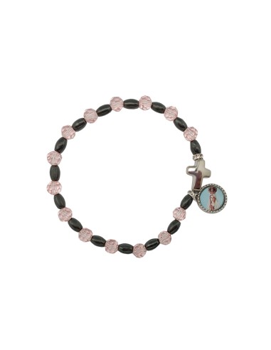 Pulsera Cristal Rosa 6mm Con Ematite y Cruz