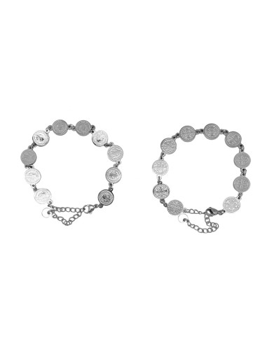 Pulsera Acero San Benito medallas redondas 10mm