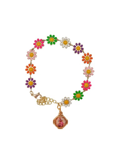 Pulsera dorada margaritas multicolores esmaltadas