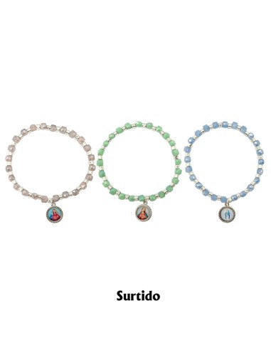 Pulsera elastica cristal opaco 6mm con discos en 3 colores surtidos