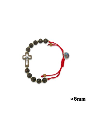 Pulsera Rosario Madera España Bola Cubo 5mm Doble Vuelta Bot?n Ave Maria Y Cruz