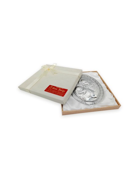 Icono Oval Plata Laminada Sobre Porcelana Blanca Angel Con Candil 12X9 Cm