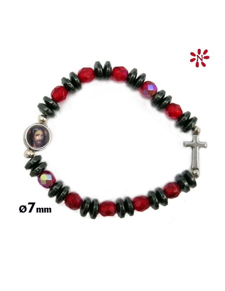 Pulsera Rosario Cristal Liso Negro 5mm Paters Medalla Milagrosa Cierre Magnetico
