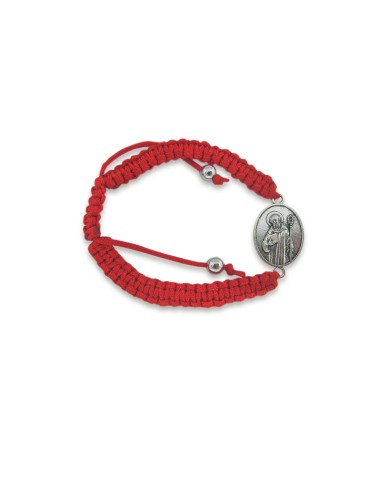 Pulsera San Benito Trenzada Roja Con Medalla Oval A Dos Caras