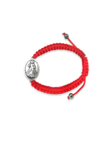 Pulsera Divina Misericordia Y Padre Pio Trenzada Roja Medalla Oval 2 Caras Y Bolitas Hematite