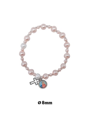 Pulsera Elastica Rosa 8mm Paters Blancos Tipo Rosario