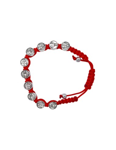 Pulsera Cuerda Escapulario con medallas metal 9mm Roja