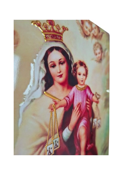 Placa ceramica 3D Virgen del Carmen 20x15cm con dorados retro madera