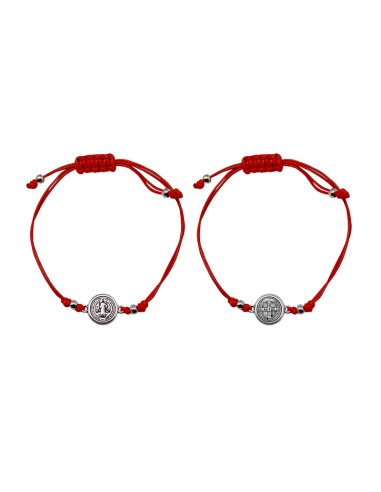 Pulsera San Benito Lisa Roja Con Medalla 15mm Cierre Trenzado